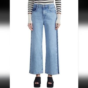 Lafayette 148 Wyckoff High Rise Wide Leg Cropped Block Stripe Jeans Size 25